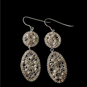 Vintage Sterling Silver Drop Earrings Cage Woven Wire Wrapped Dangle Lightweight